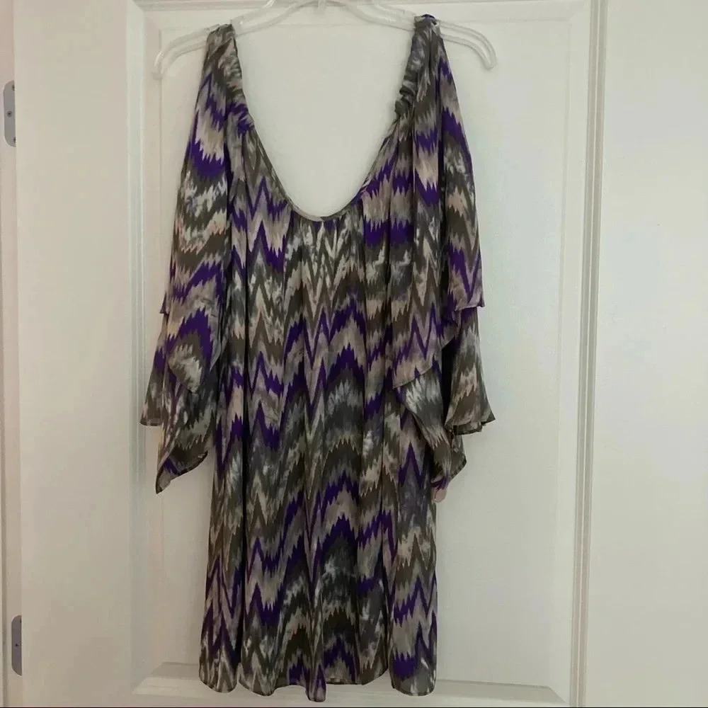Parker silk abstract chevron print scoop neck tunic top‎ medium